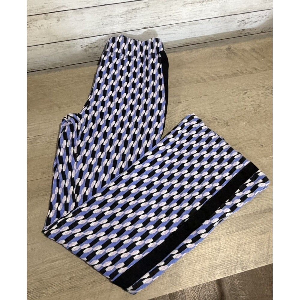 Anthropologie Maeve Ponte Flare Pants Purple Black Women Geometric Knit Small